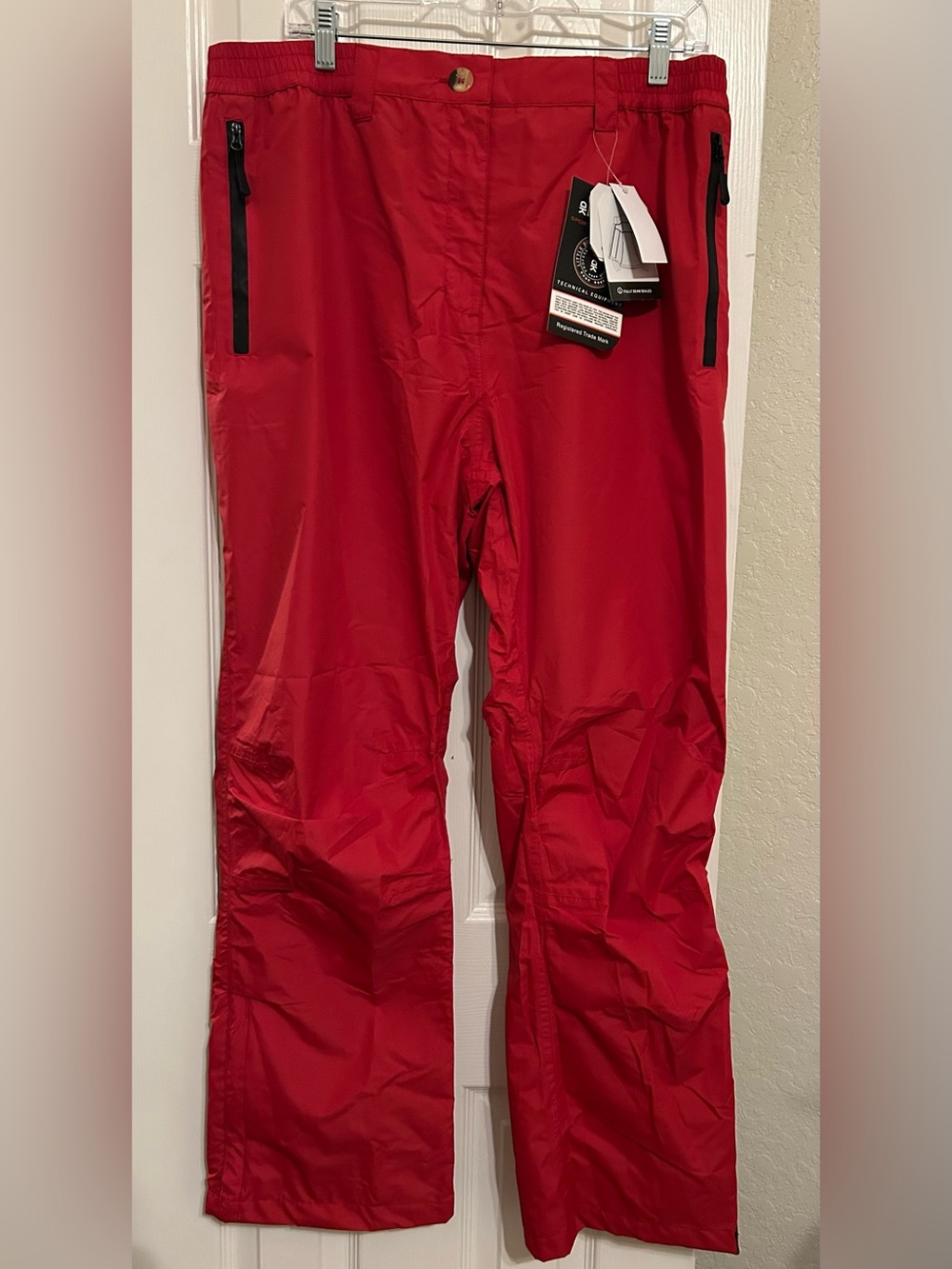 Women’s Red Waterproof Rain Pants with Zip Pockets